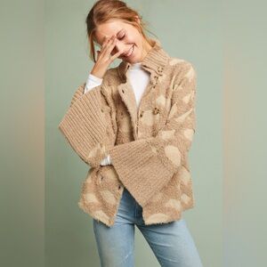 Anthropologie | Rosie Neira Tan Intarsia Spotted Cardigan